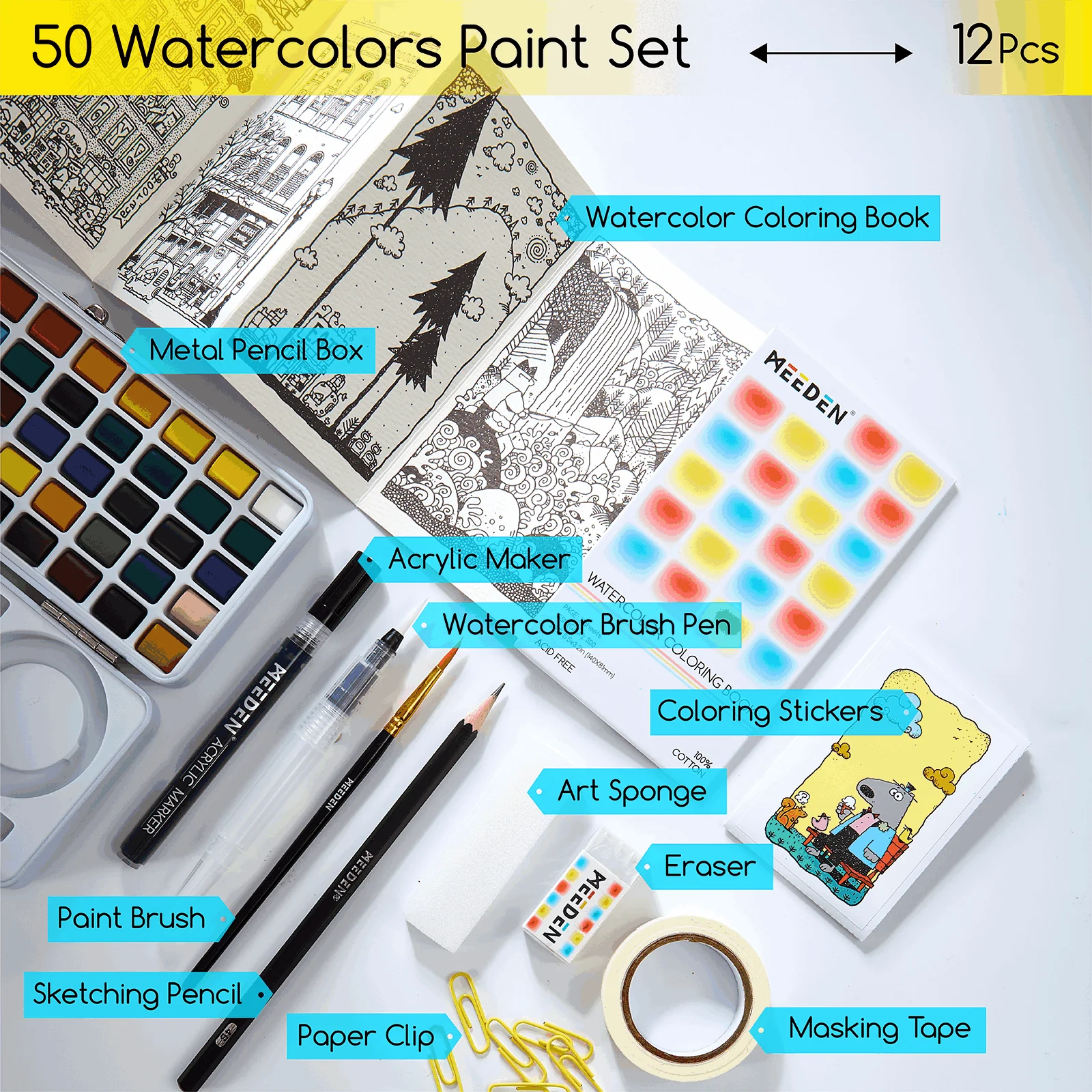 MEEDEN Travel Watercolor Paint Set , 50 Colors - Image 3