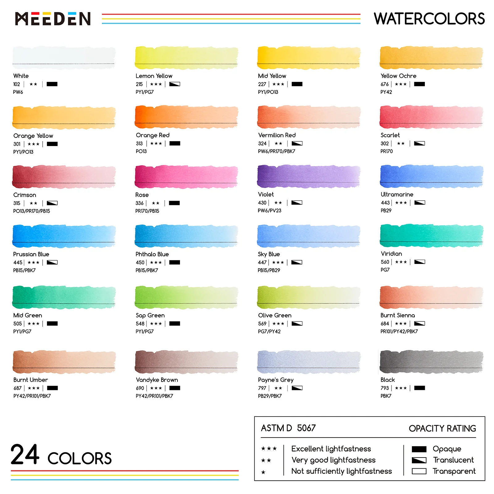 MEEDEN Artist Watercolour Paint 24 Colors, 15ml - Image 2