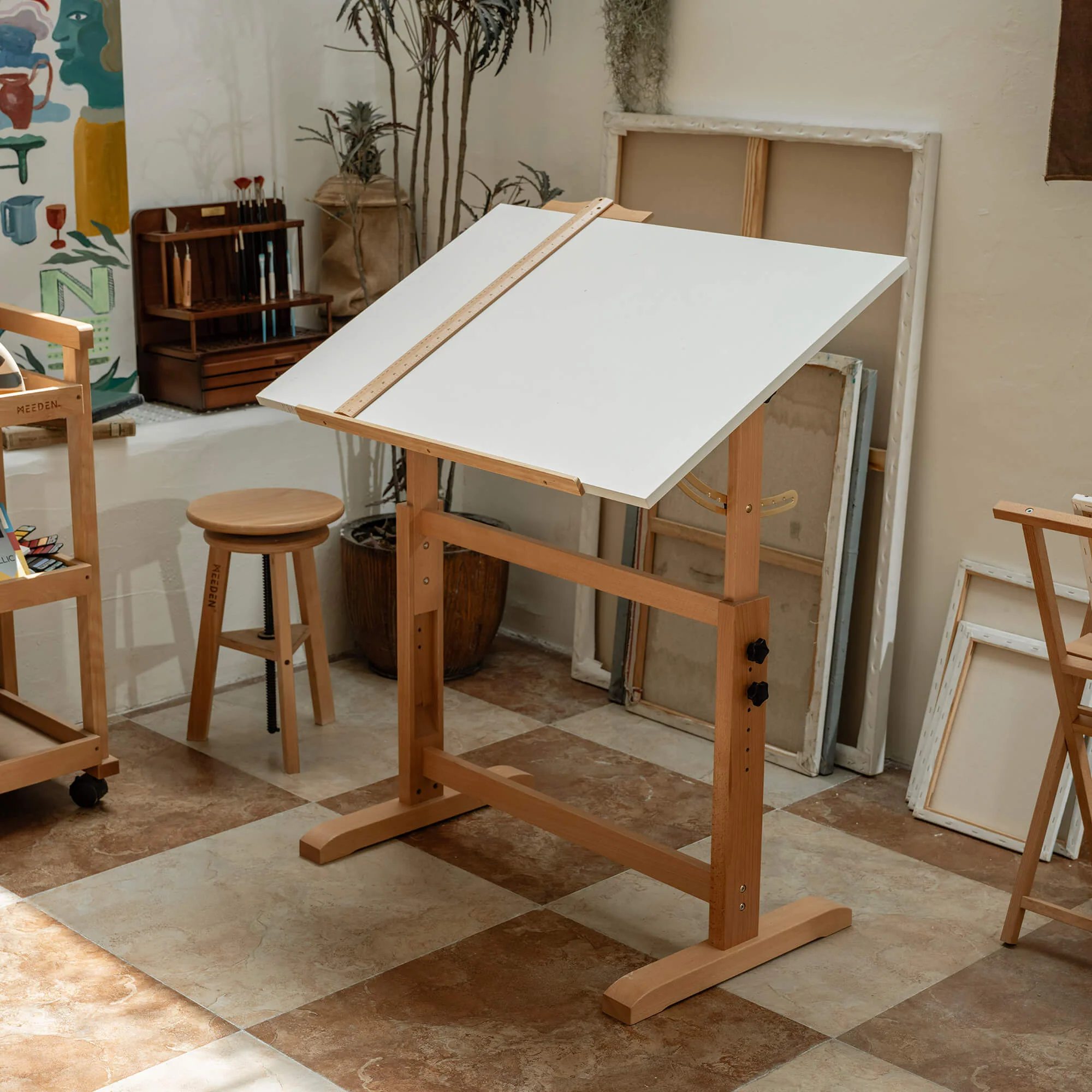MEEDEN Adjustable Wooden Drafting Table & Stool Set, White-XSZ-5 - Image 8