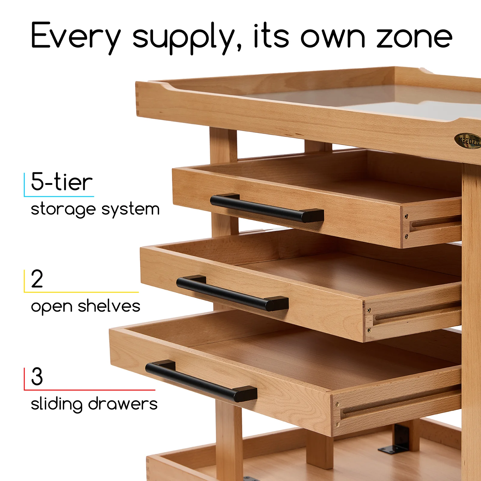 MEEDEN Extra Large Wooden Art Supply Storage Cart: 5-Tier - Image 3