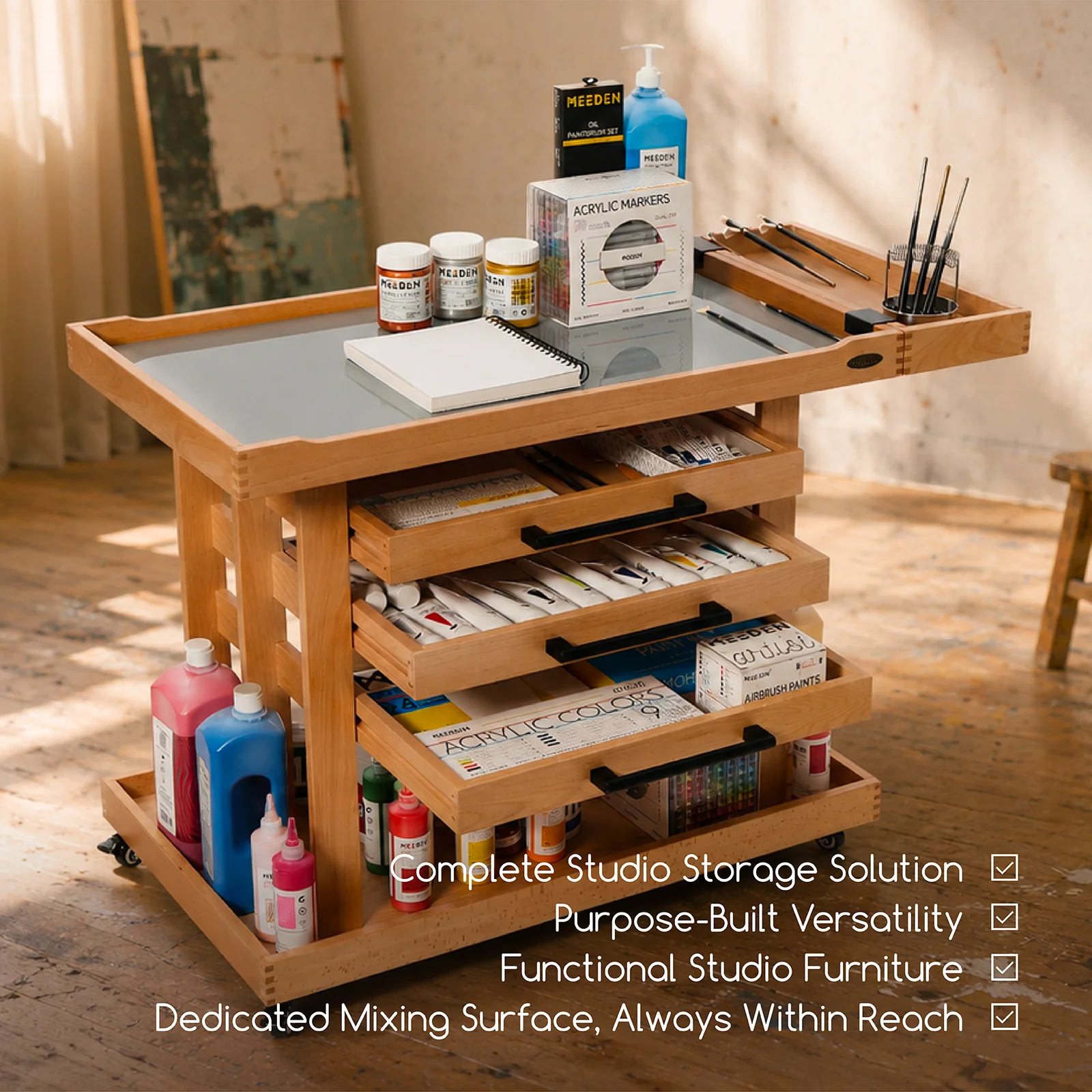 MEEDEN Extra Large Wooden Art Supply Storage Cart: 5-Tier - Image 7