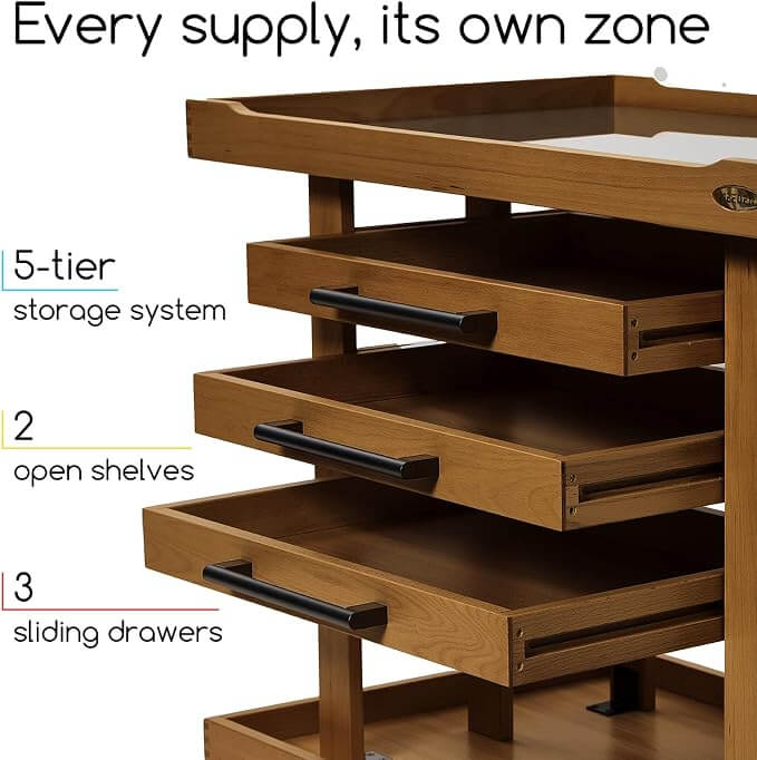 MEEDEN Extra Large Wooden Art Supply Storage Cart: 5-Tier, Walnut - Image 3