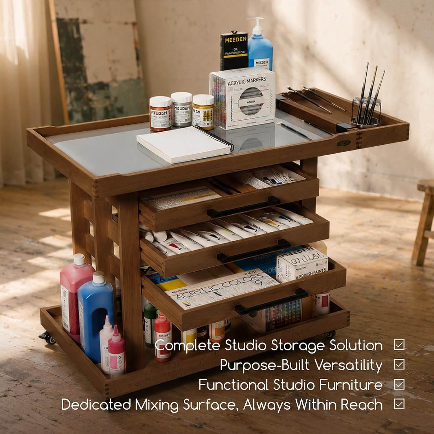 MEEDEN Extra Large Wooden Art Supply Storage Cart: 5-Tier, Walnut - Image 7
