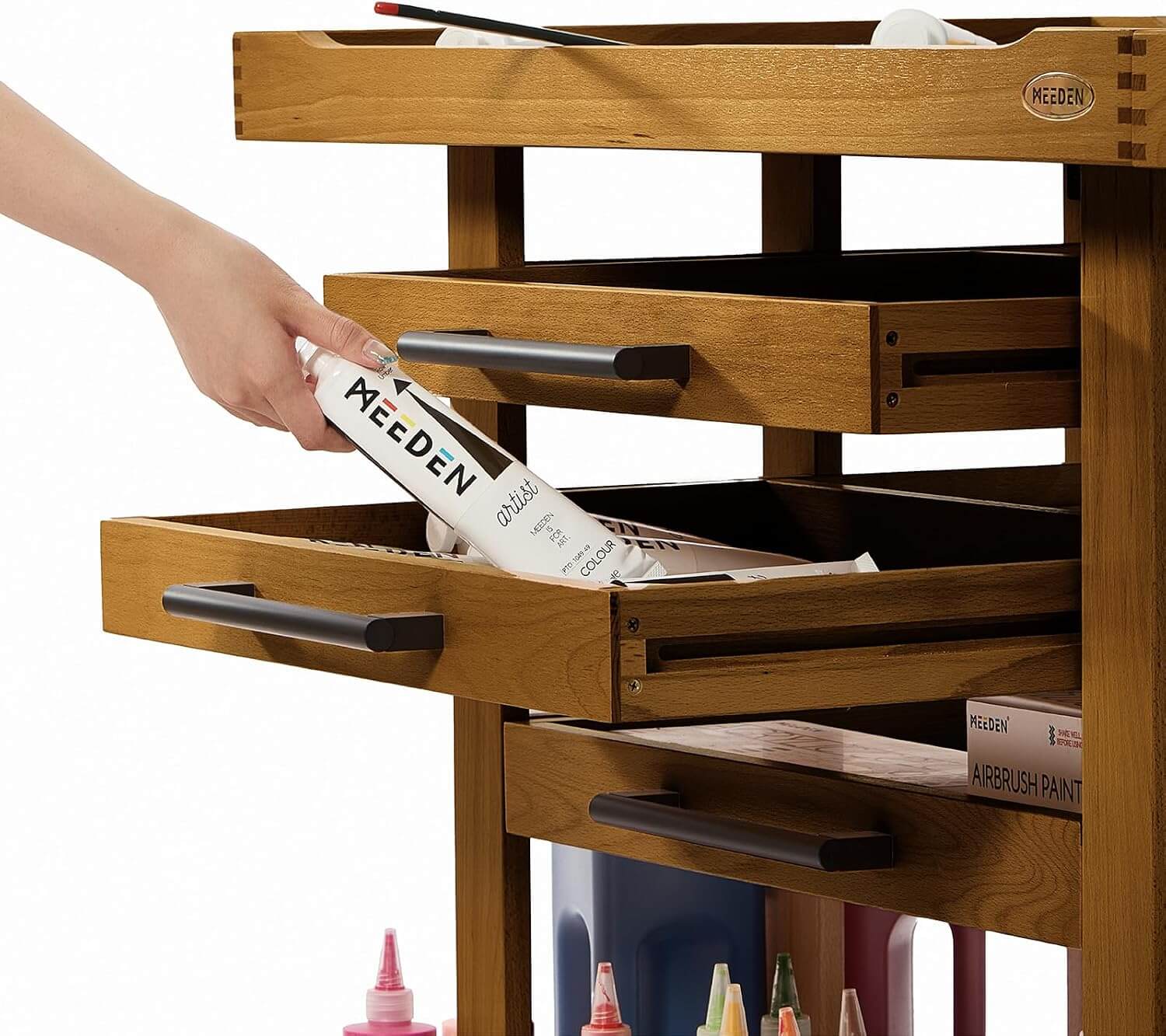 MEEDEN Extra Large Wooden Art Supply Storage Cart: 5-Tier, Walnut - Image 9