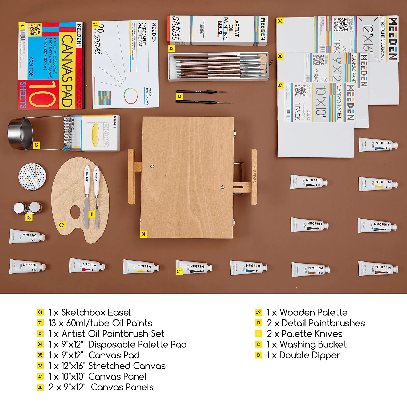 MEEDEN Artist Oil Painting Set with Sketch Easel Box, 13*50ml Tubes - Image 2