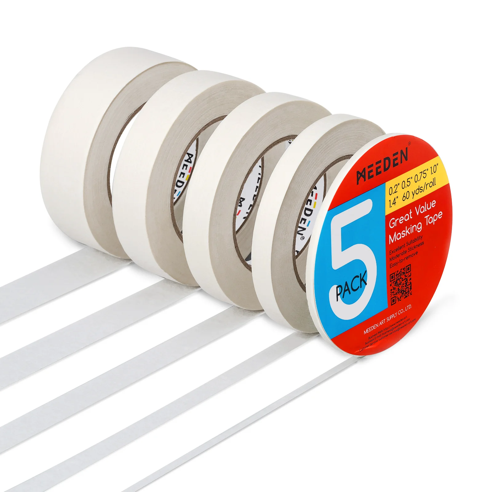 MEEDEN 5 Pack Artist Tape 0.2",0.5",0.75",1.0",1.4" 180.45FT (55m) Art Tape - Image 3
