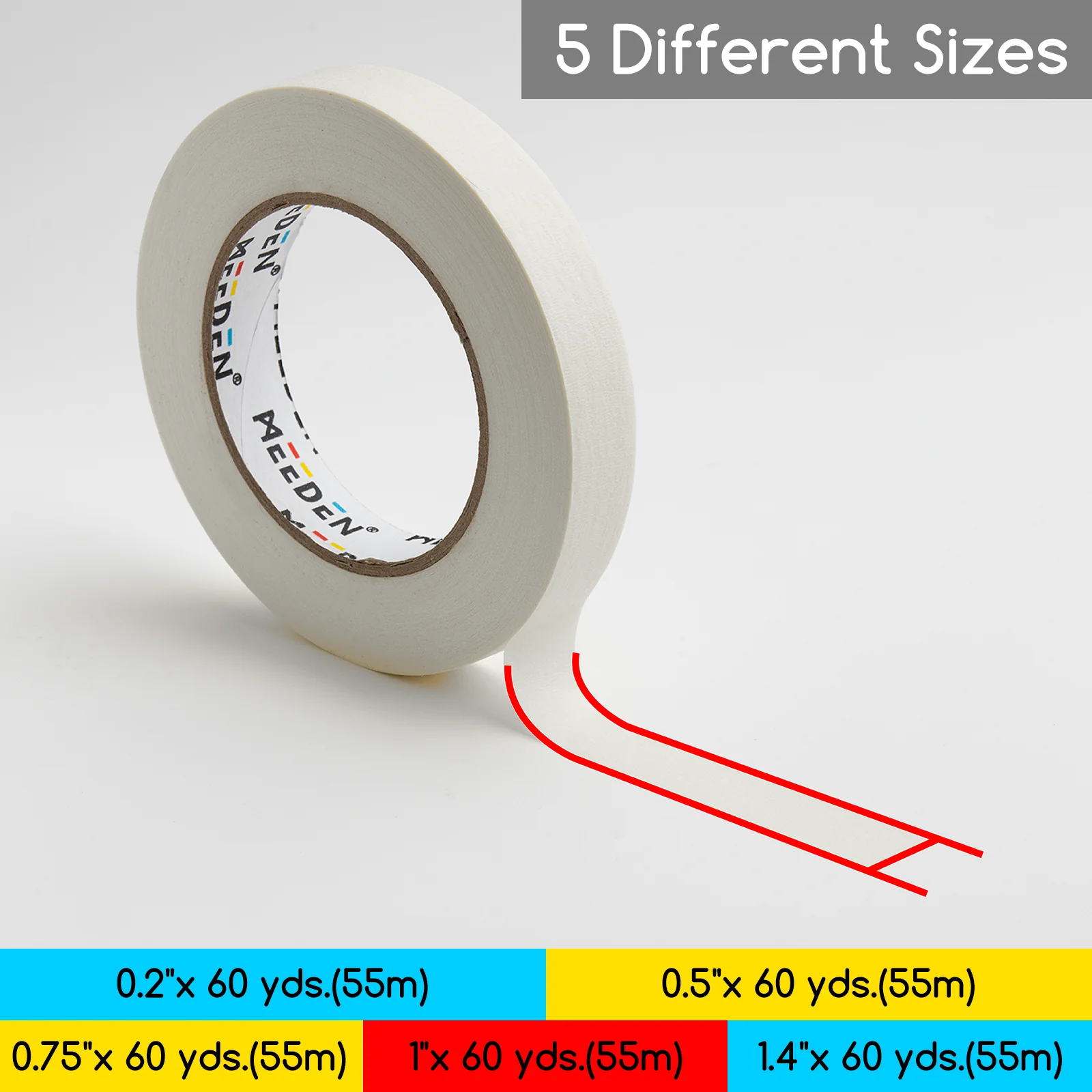MEEDEN 5 Pack Artist Tape 0.2",0.5",0.75",1.0",1.4" 180.45FT (55m) Art Tape - Image 4