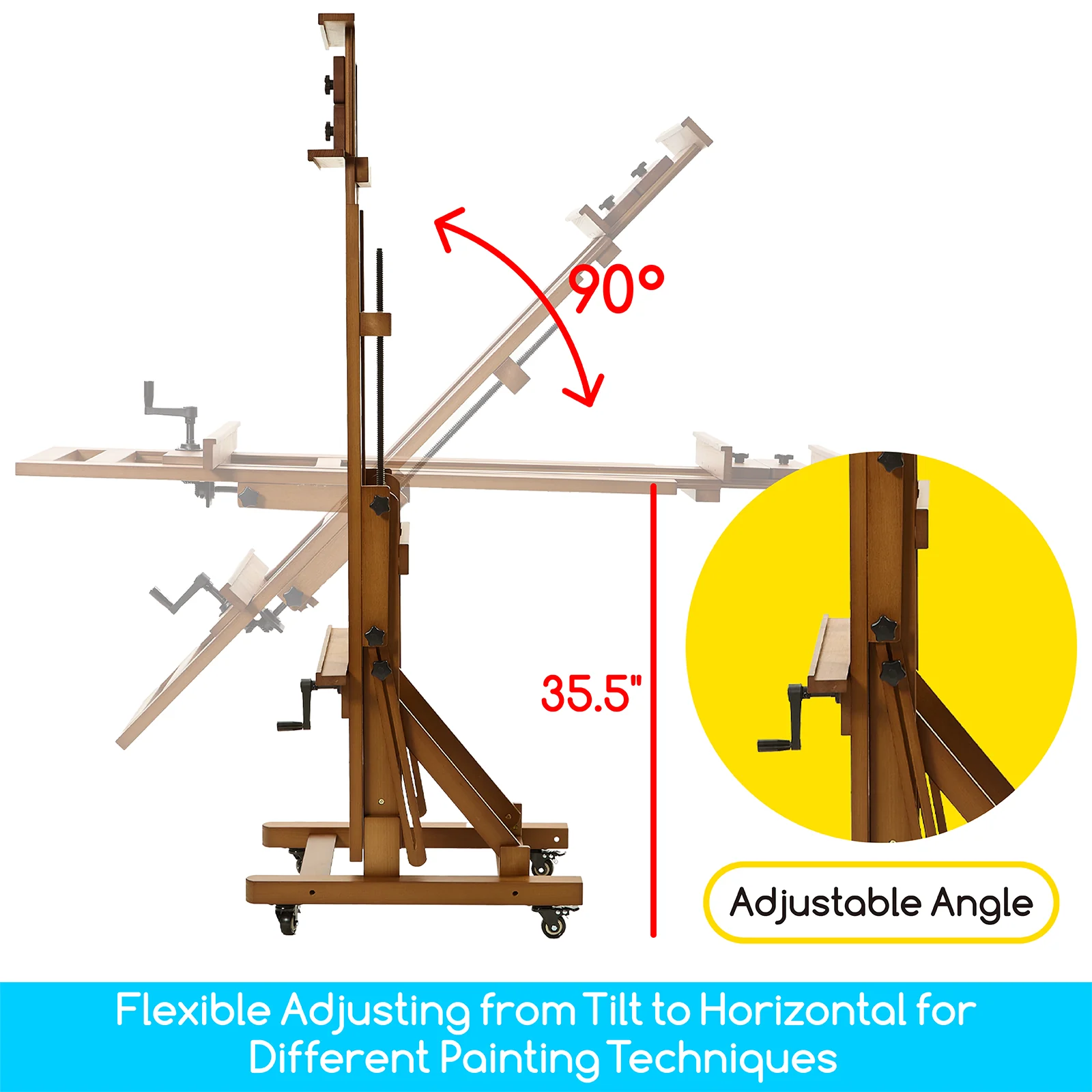 MEEDEN Deluxe Studio Large Rocker Crank Heavy Duty Artist Easel-Walnut-DHJ-12 - Image 4