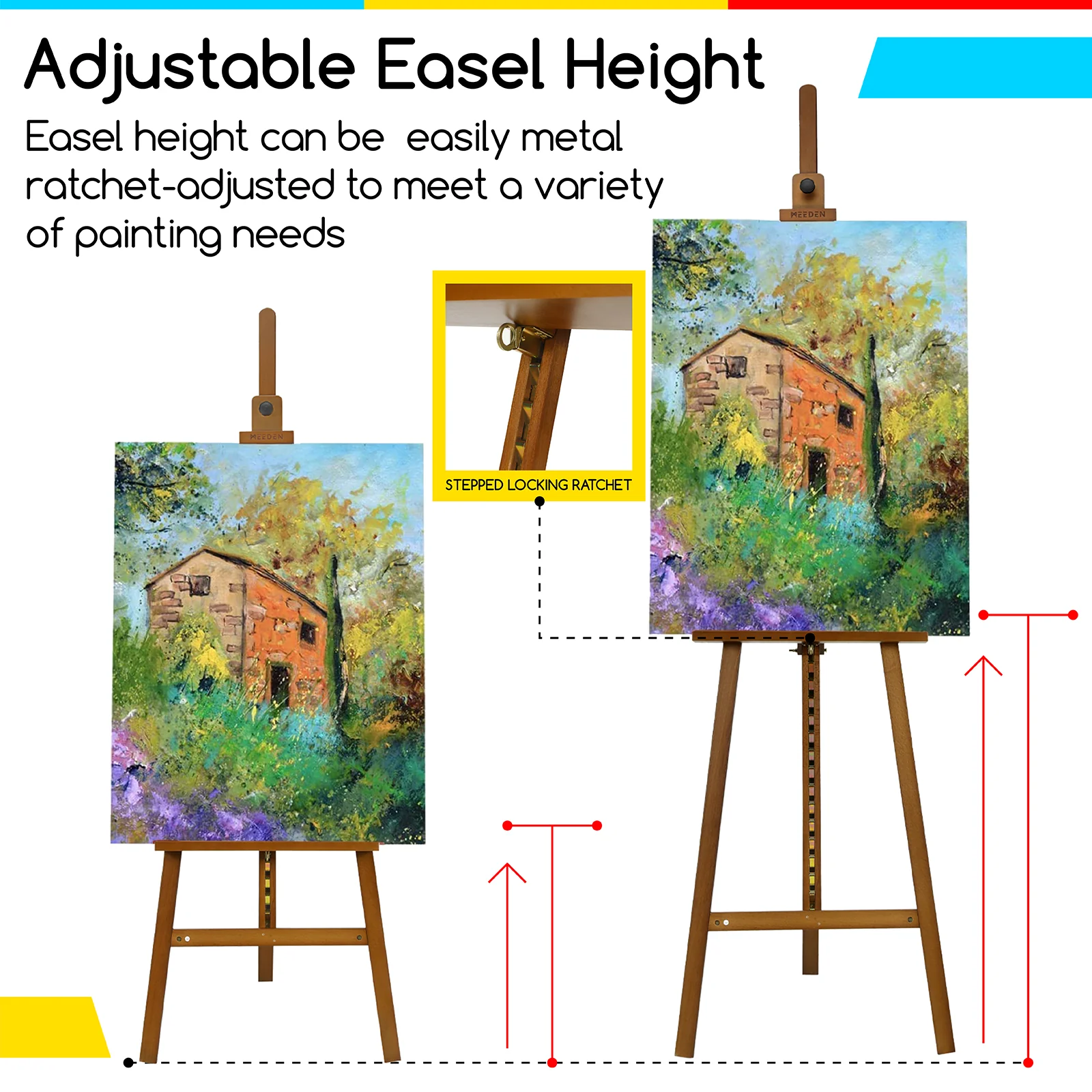 MEEDEN Solid Adjustable A-Frame Painting Beechwood Art Easel-Walnut-W01D - Image 10