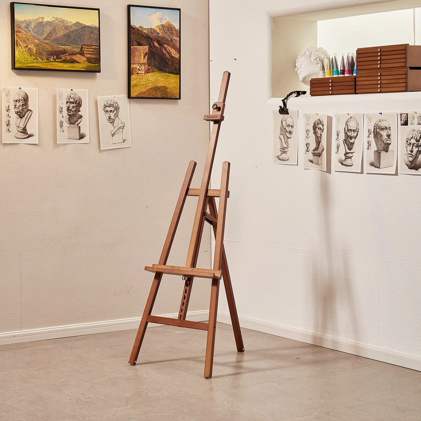 MEEDEN Solid Adjustable A-Frame Painting Beechwood Art Easel-Walnut-W01D - Image 6