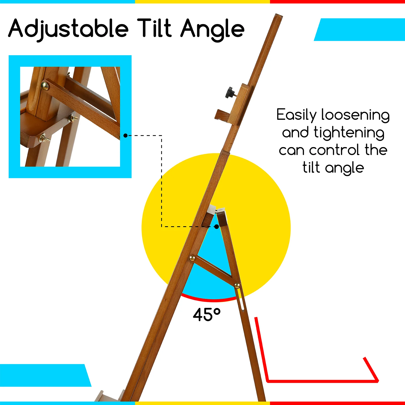 MEEDEN Solid Adjustable A-Frame Painting Beechwood Art Easel-Walnut-W01D - Image 8