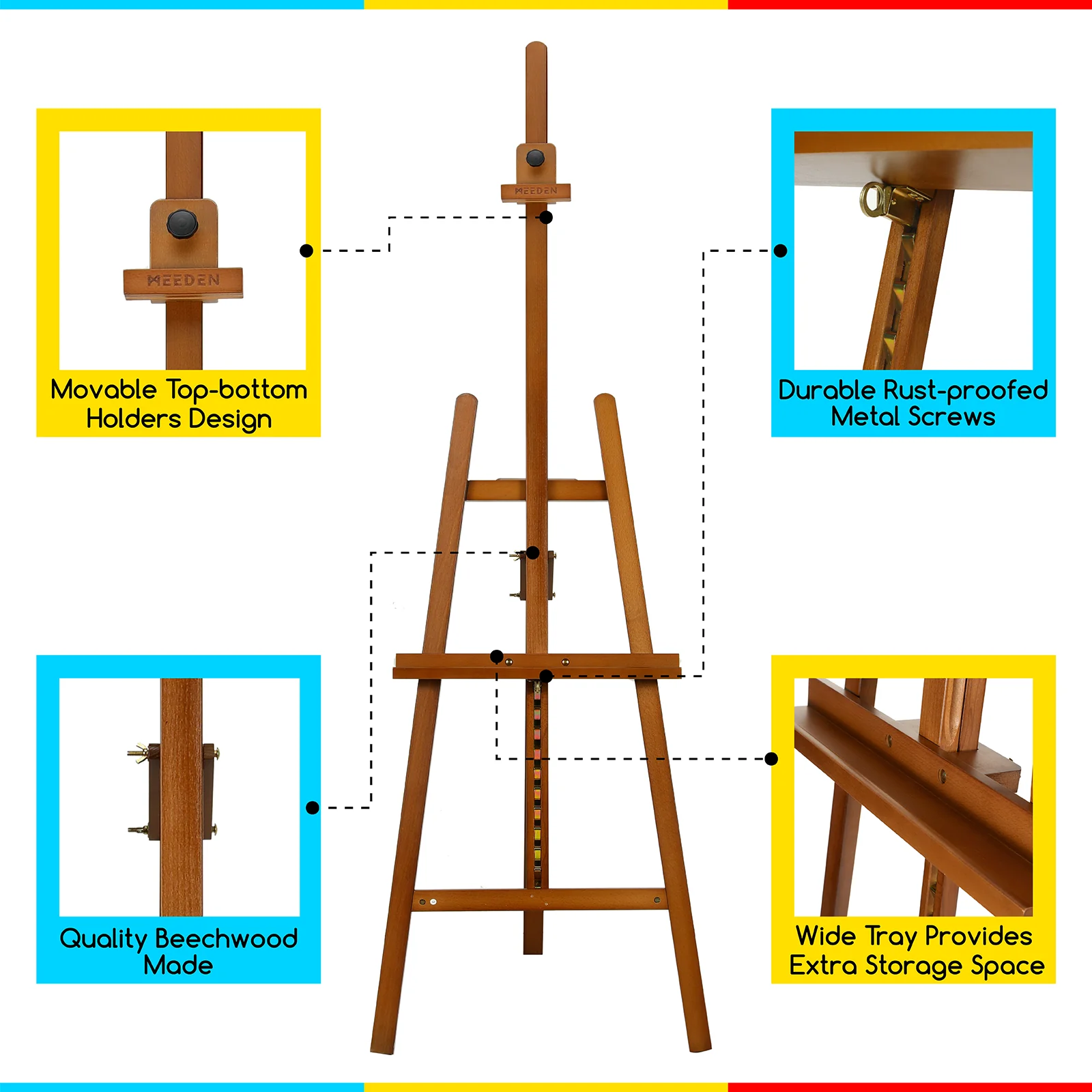 MEEDEN Solid Adjustable A-Frame Painting Beechwood Art Easel-Walnut-W01D - Image 9