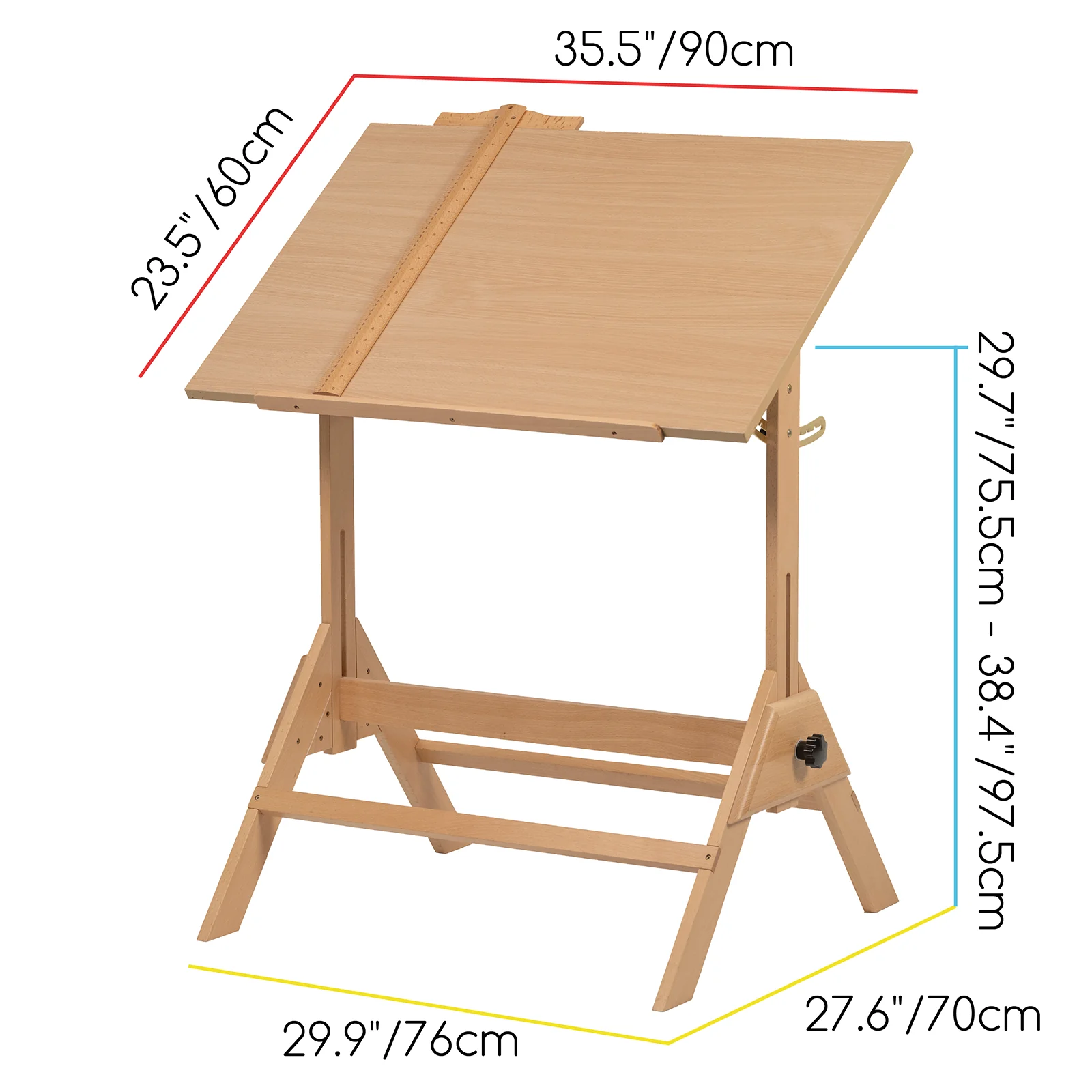 MEEDEN Adjustable Wooden Drafting Table, Natural-XSZ-2 - Image 6