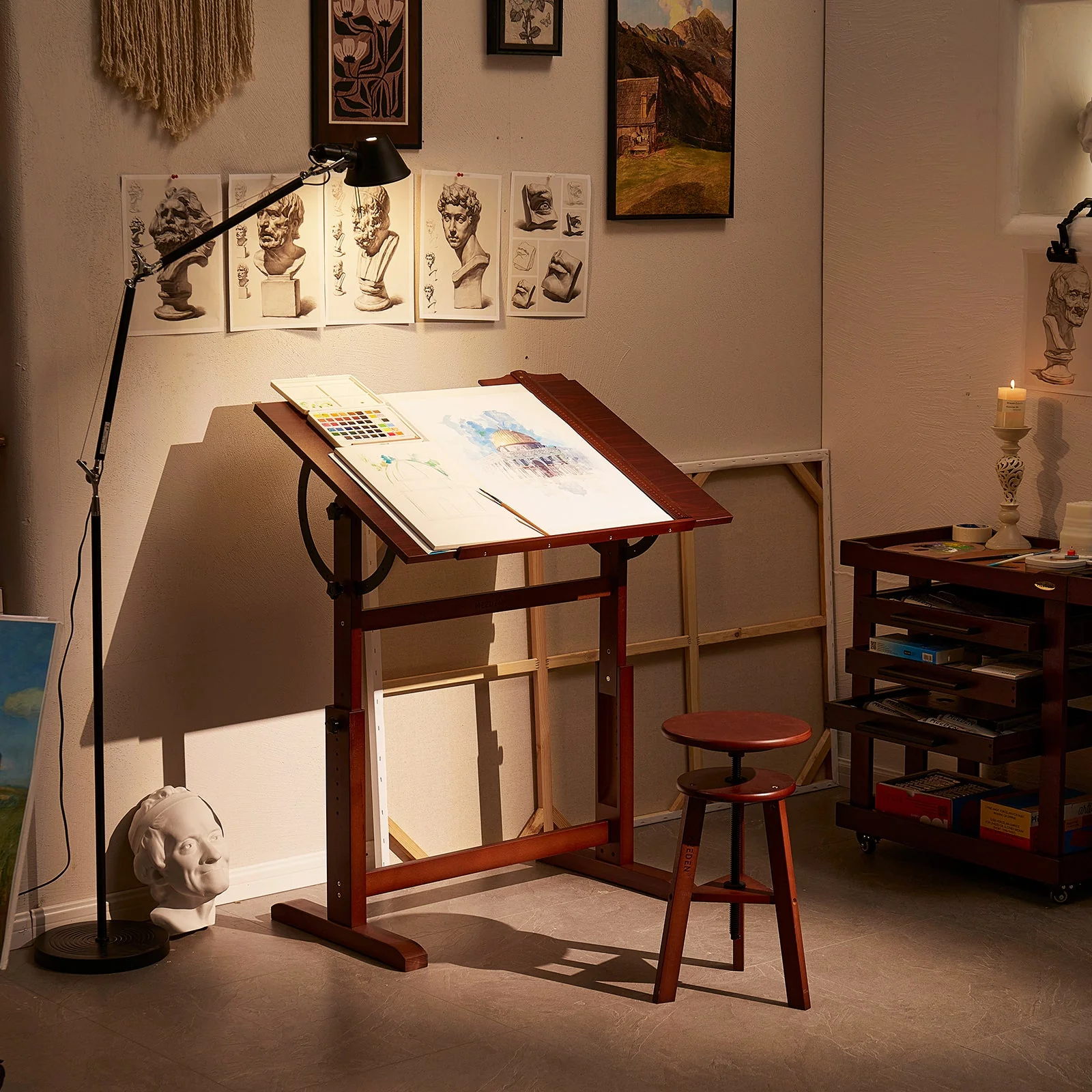 MEEDEN Vintage Adjustable Wooden Drafting Table , Dark Walnut-XSZ-4 - Image 15