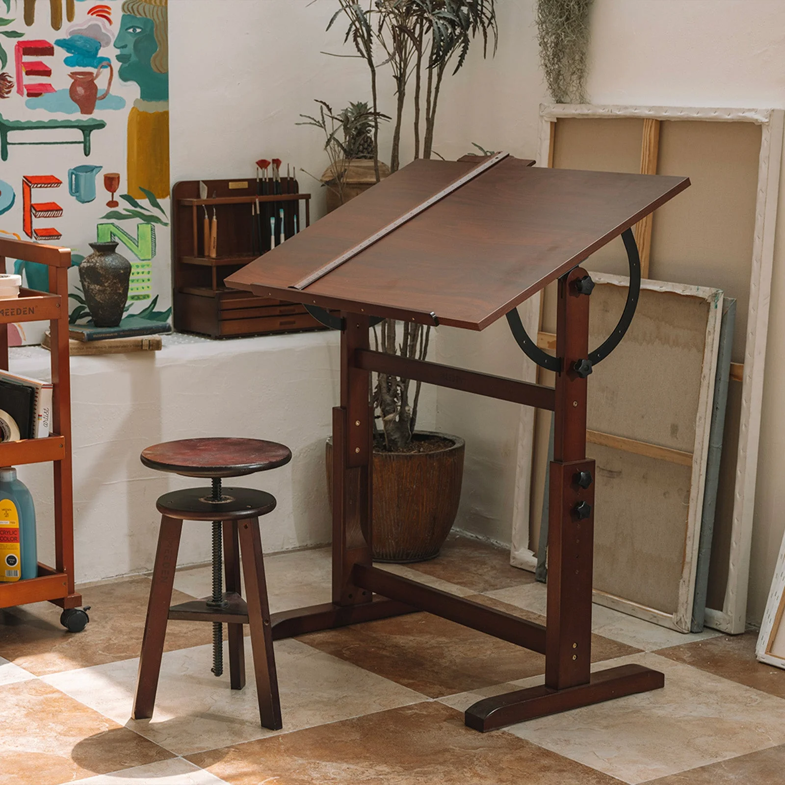 MEEDEN Vintage Adjustable Wooden Drafting Table , Dark Walnut-XSZ-4 - Image 2