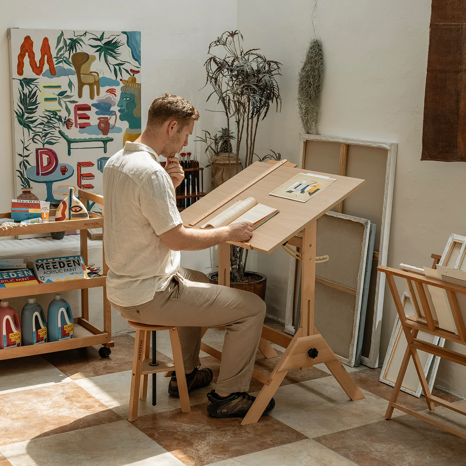 MEEDEN Adjustable Wooden Drafting Table & Stool Set , Natural-XSZ-2 - Image 7