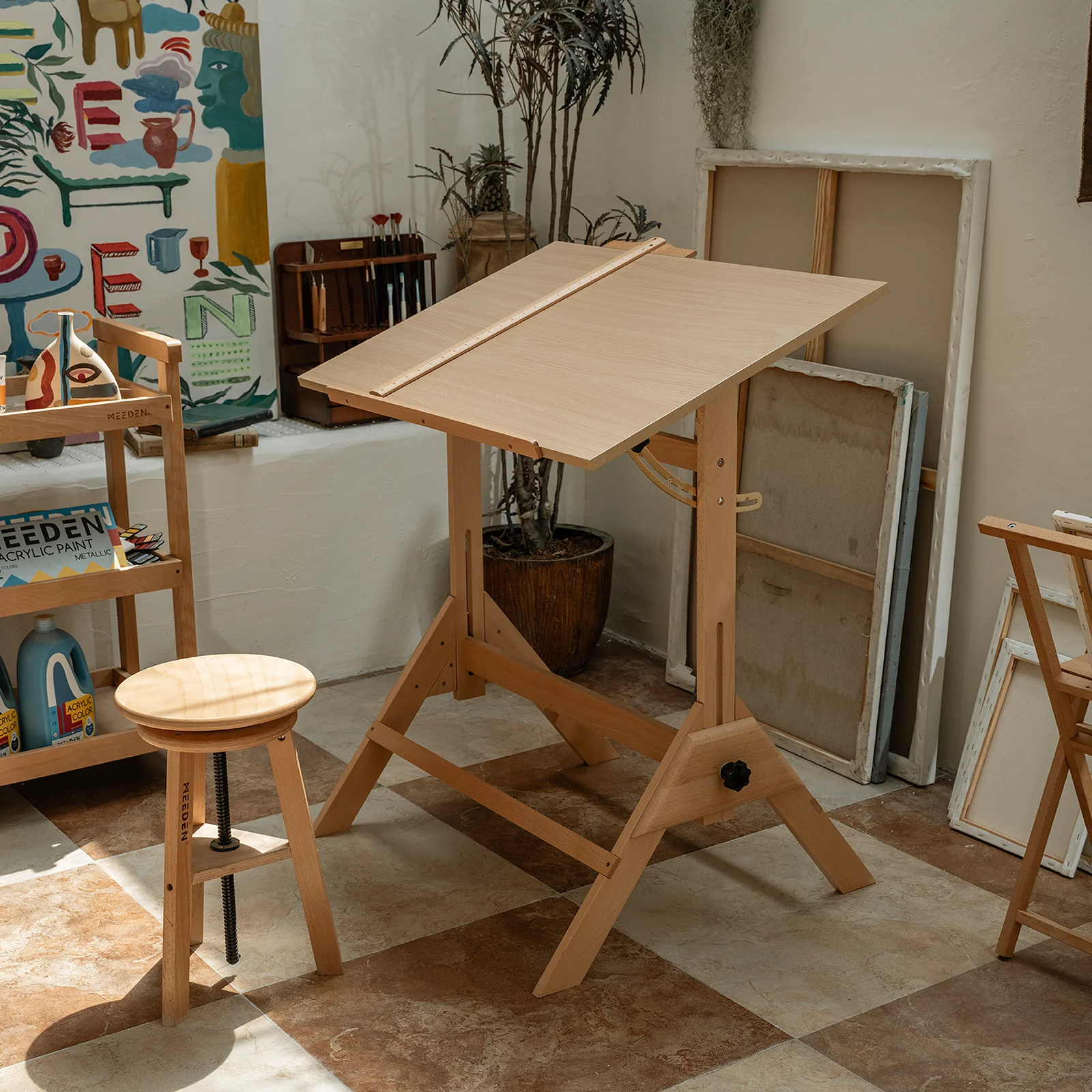 MEEDEN Adjustable Wooden Drafting Table & Stool Set , Natural-XSZ-2 - Image 8